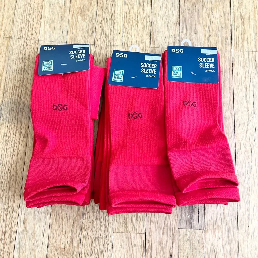 DSG Soccer Sleeve 2 Pack Unisex Size L/XL Red Athletic Shin Guard Leg Socks New